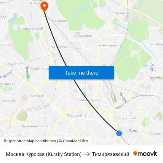 Москва Курская (Kursky Station) to Тимирязевский map