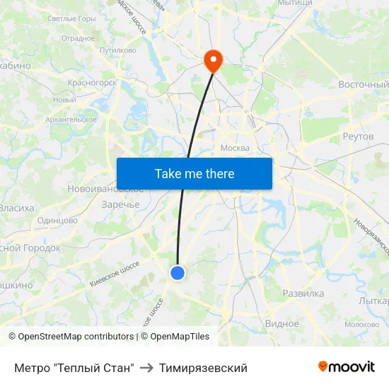 Метро "Теплый Стан" to Тимирязевский map
