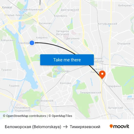 Беломорская (Belomorskaya) to Тимирязевский map