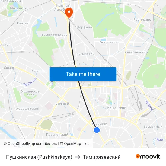 Пушкинская (Pushkinskaya) to Тимирязевский map