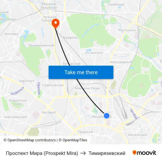Проспект Мира (Prospekt Mira) to Тимирязевский map