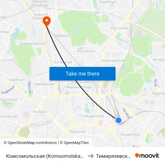 Комсомольская (Komsomolskaya) to Тимирязевский map