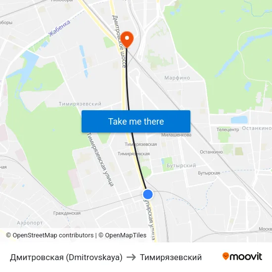 Дмитровская (Dmitrovskaya) to Тимирязевский map