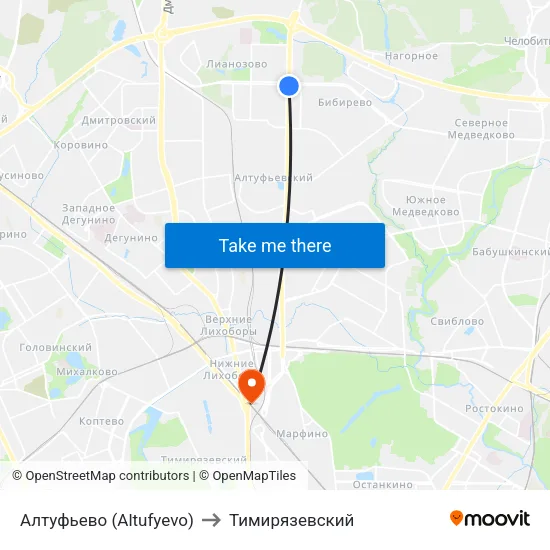 Алтуфьево (Altufyevo) to Тимирязевский map