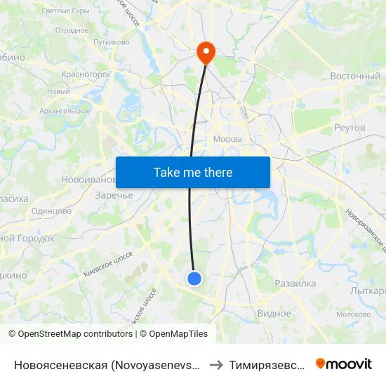 Новоясеневская (Novoyasenevskaya) to Тимирязевский map