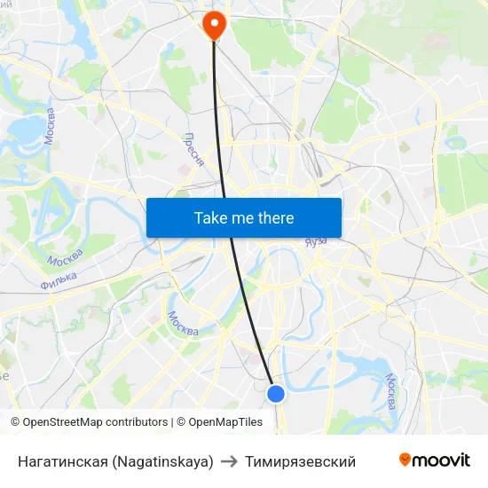 Нагатинская (Nagatinskaya) to Тимирязевский map