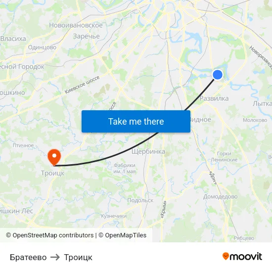 Братеево to Троицк map