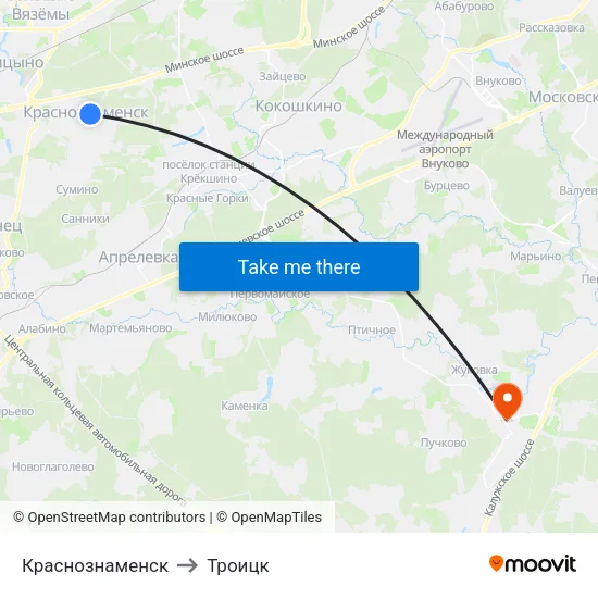 Краснознаменск to Троицк map