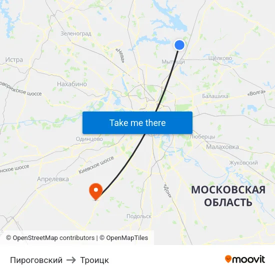 Пироговский to Троицк map