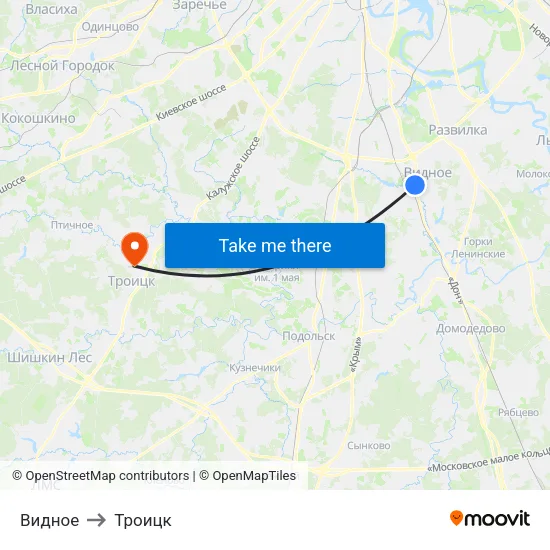 Видное to Троицк map