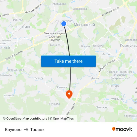 Внуково to Троицк map