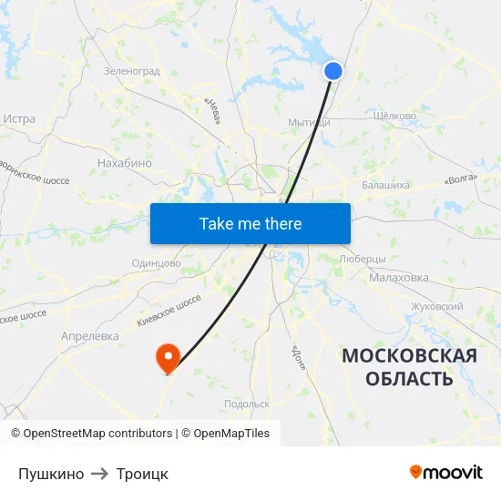 Пушкино to Троицк map