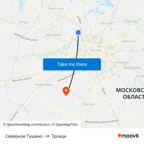Северное Тушино to Троицк map
