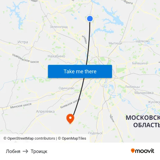 Лобня to Троицк map