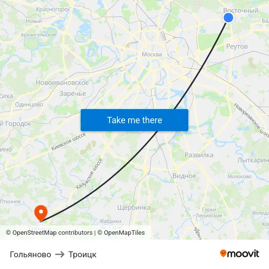 Гольяново to Троицк map