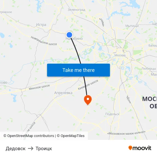 Дедовск to Троицк map