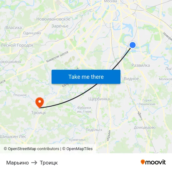 Марьино to Троицк map