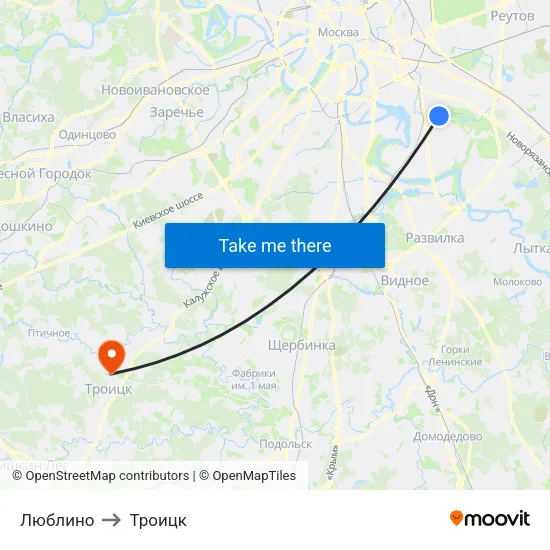 Люблино to Троицк map