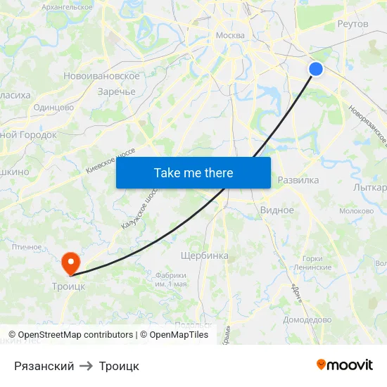 Рязанский to Троицк map