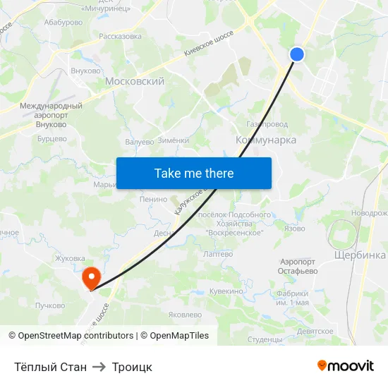 Тёплый Стан to Троицк map