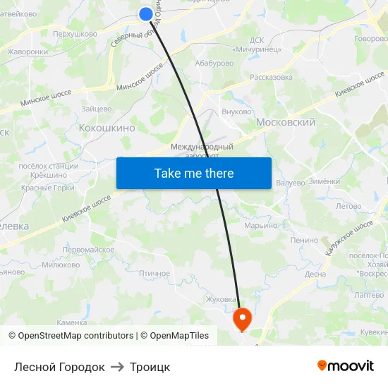 Лесной Городок to Троицк map