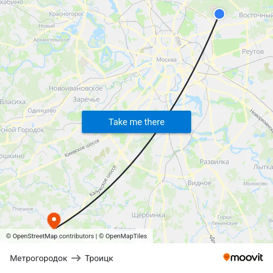 Метрогородок to Троицк map