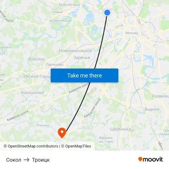 Сокол to Троицк map