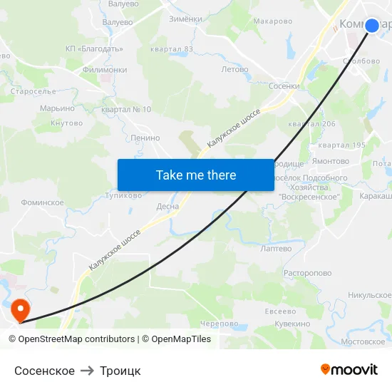 Сосенское to Троицк map