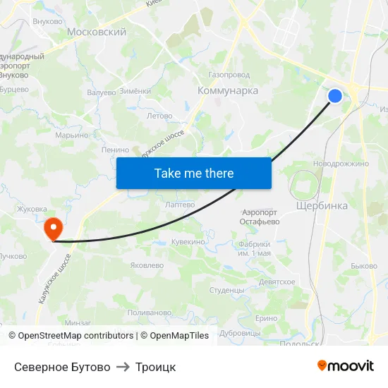 Северное Бутово to Троицк map