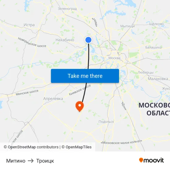 Митино to Троицк map