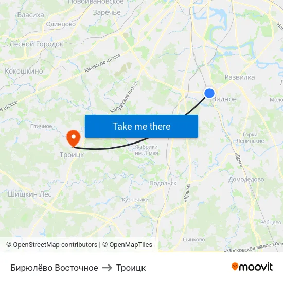 Бирюлёво Восточное to Троицк map