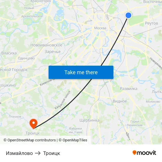 Измайлово to Троицк map