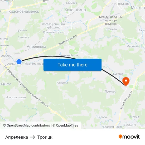 Апрелевка to Троицк map