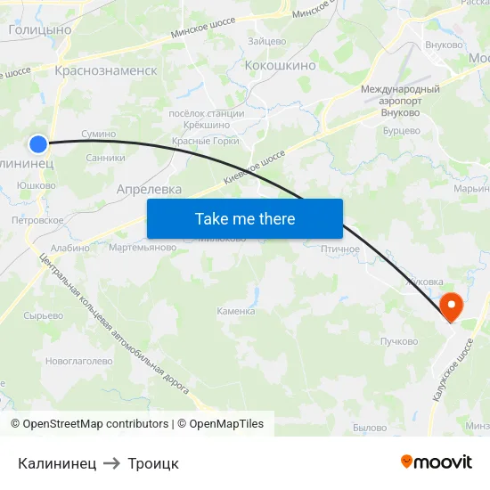 Калининец to Троицк map