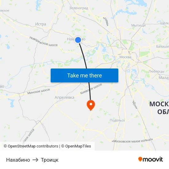 Нахабино to Троицк map