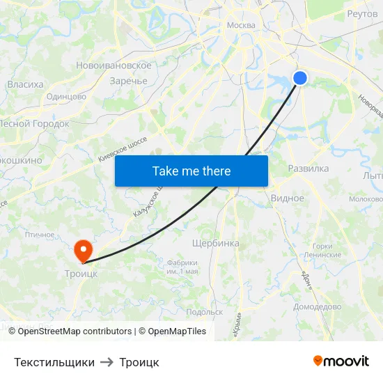 Текстильщики to Троицк map