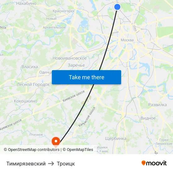 Тимирязевский to Троицк map