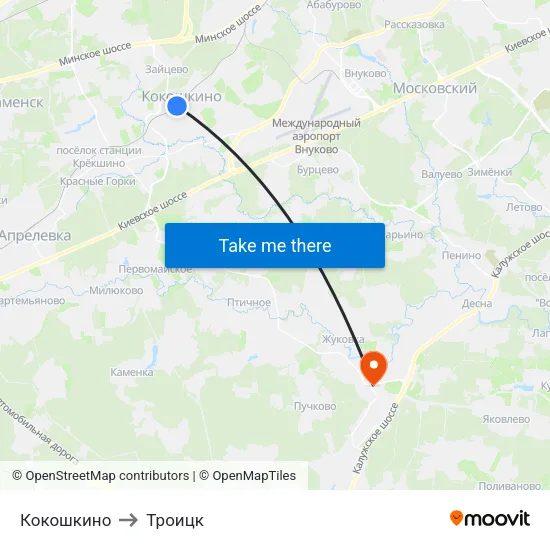 Кокошкино to Троицк map