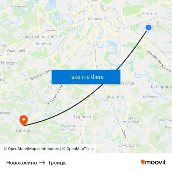Новокосино to Троицк map
