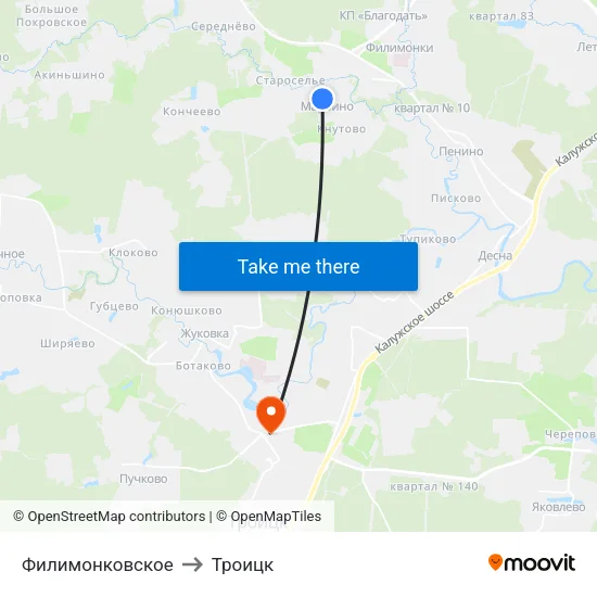 Филимонковское to Троицк map