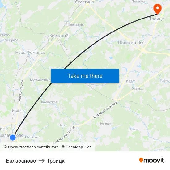 Балабаново to Троицк map