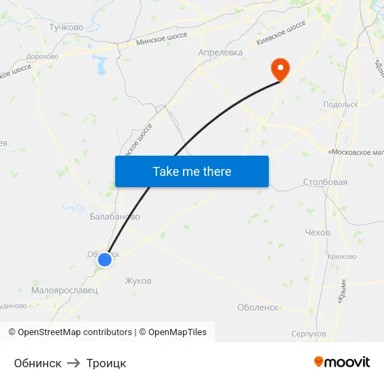 Обнинск to Троицк map