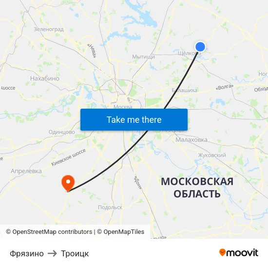 Фрязино to Троицк map
