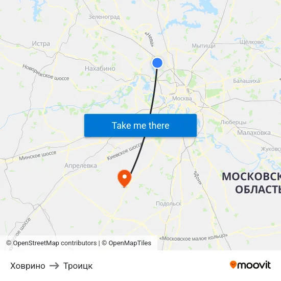 Ховрино to Троицк map