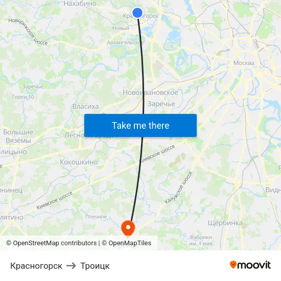 Красногорск to Троицк map