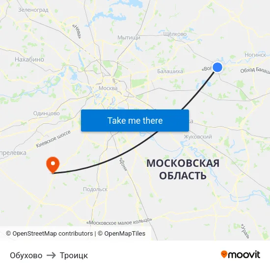 Обухово to Троицк map
