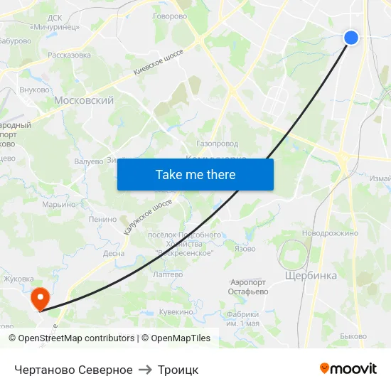 Чертаново Северное to Троицк map