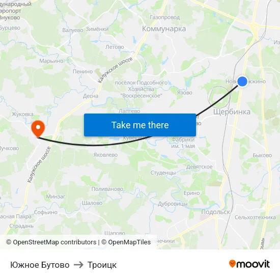 Южное Бутово to Троицк map