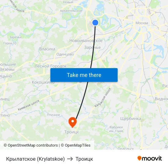 Крылатское (Krylatskoe) to Троицк map
