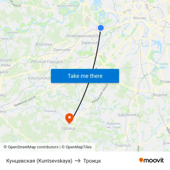 Кунцевская (Kuntsevskaya) to Троицк map